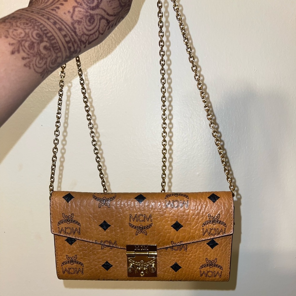 MCM brand Tracy Crossbody Wallet in Visetos, worn but no rips, tears, or damages